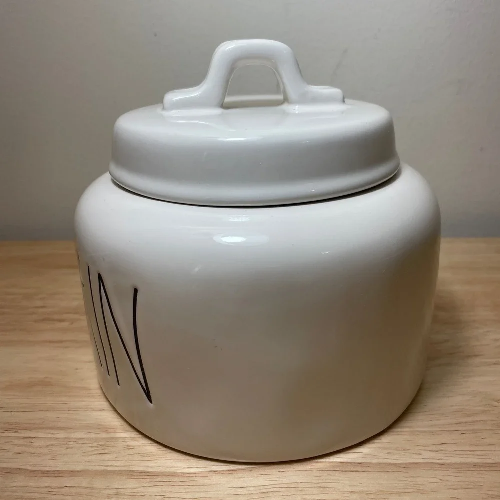 Rae‎ Dunn Artisan Collection CONTAIN Ceramic Canister White Jar with Lid Magenta